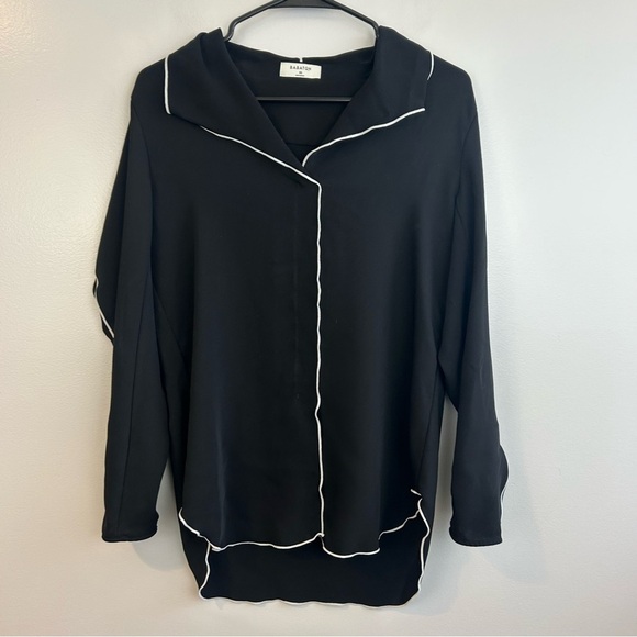 Babaton Aritzia Rena Black Long Sleeeve Blouse w/White Piping Size XS - Picture 2 of 12
